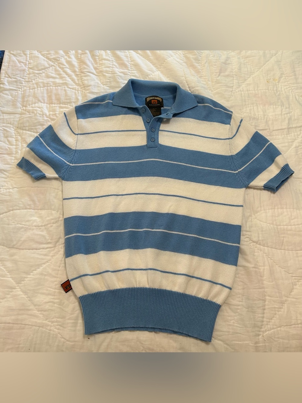 FB County Sweater Polo Mens S Blue White Striped Charlie Brown OG Boxy Fit Cholo